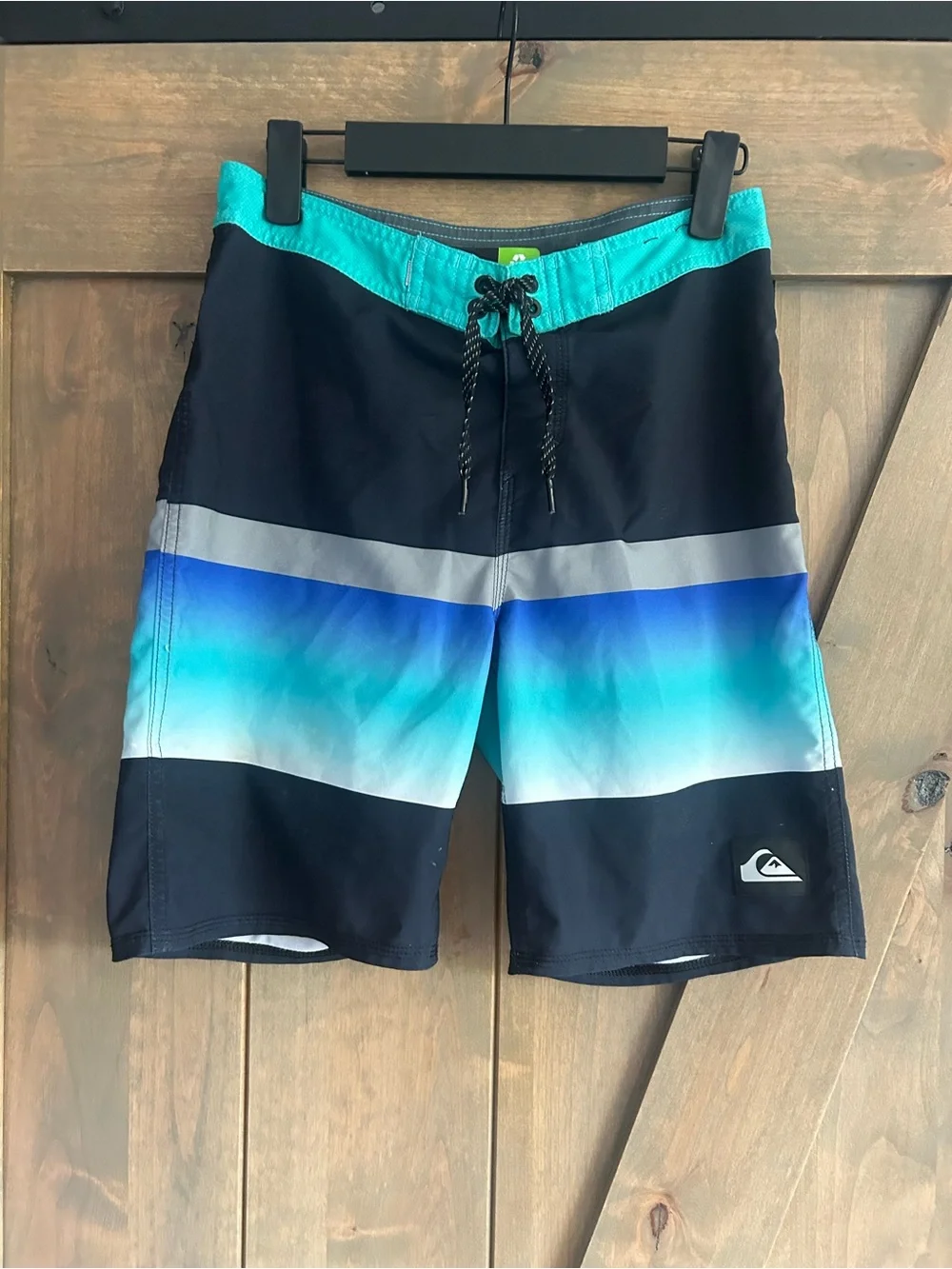 Quiksilver Black Swim Shorts with Teal & Blue Gradient Waistband